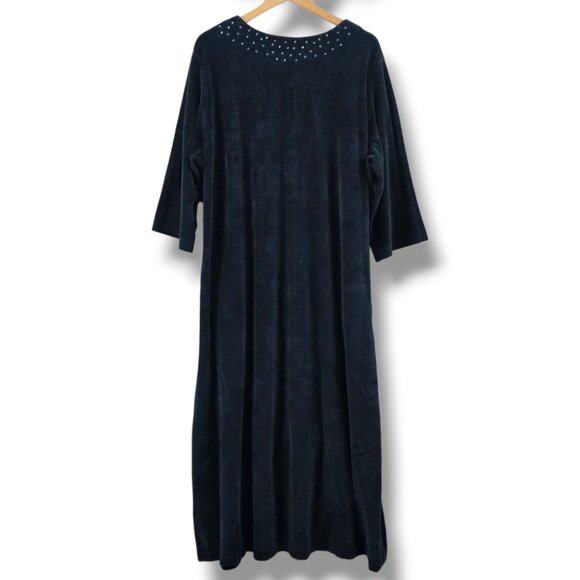 Quacker Factory Velvet Robe 1X Beaded Snowflake Teal Navy Blue Pockets Modest - Picture 4 of 12